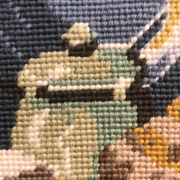 Tapestry Needlepoint still life/bread/cheese/lighted candle/peuter pitcher&plate - Picture 10 of 12